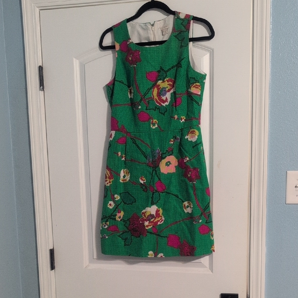J. Crew Green Sheath Dress Sleeveless Scoop Neck